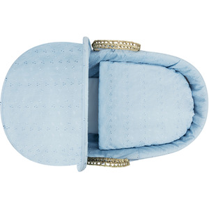 Broderie Anglaise Blue Moses Basket - Turquoise by Kinder Valley