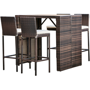 5 Piece Outdoor Garden Rattan High Bar Dining Set, Table and Chair Set - Brown by Teamson Home