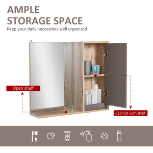 HOMCOM Wall Mounting Bathroom Cabinet Mirror - Grey & Oak Brown by HOMCOM