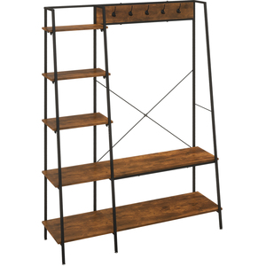 HOMCOM Coat Rack Stand Free Standing Hall Tree with 2-Tier Shoe Rack - Brown by HOMCOM