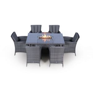 Savannah Fire Pit Square Rattan Patio Dining Set - Grey / 6 by Giardino