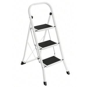 SONGMICS 3-Step Folding Ladder with Safety Lock - White by SONGMICS