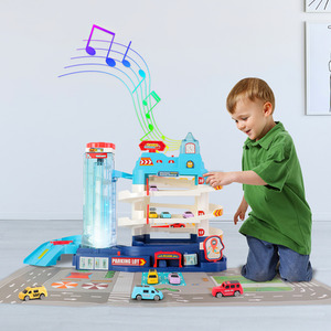 Vehicle Garage Track Toy Set with Electric Elevator - blue