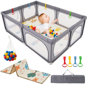 Extra Large Baby Playard Baby Playpen - Light Grey by Costway