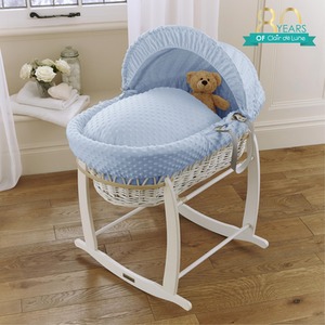 Dimple White Wicker Moses Basket - Blue by Clair de Lune
