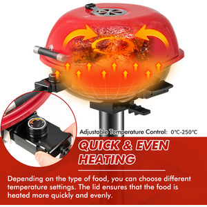 Electric BBQ Grill Portable Standing Grill - Red by Costway