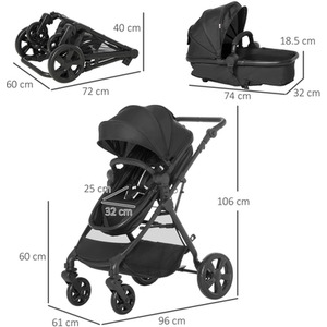 HOMCOM 2 in 1 Pushchair with Reversible Seat Baby Stroller - Black by HOMCOM