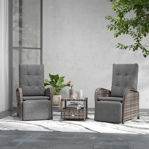 Outsunny 3 Piece Rattan Wicker Chaise Lounge Sofa Sets - Grey by Outsunny