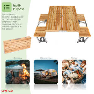 Portable Wooden Folding Outdoor Picnic Table and Bench Set 4 Seats by Oypla