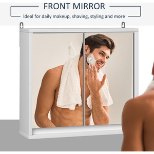 HOMCOM Wall Mount Mirror Cabinet Storage Bathroom Cupboard - White by HOMCOM