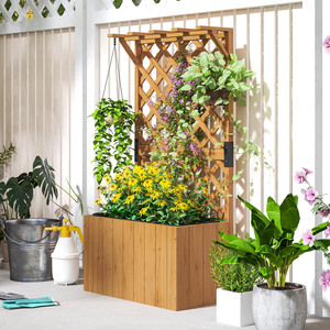 Outsunny Wooden Raised Garden Planter Box with Trellis by Outsunny