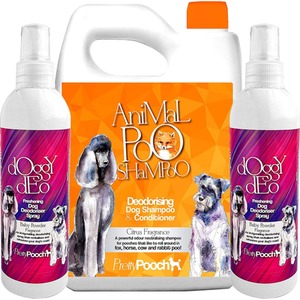 Animal Fox Poo Shampoo 2L Citrus and 2 Pack of Dog Deodoriser - Clear by Pretty Pooch