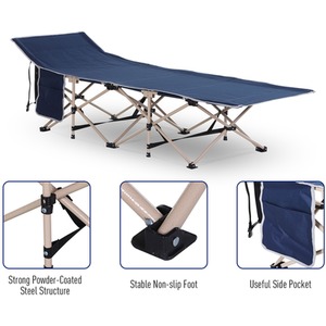 Outsunny Wide Folding Camping Cot With Carry Bag - Blue and Beige by Outsunny