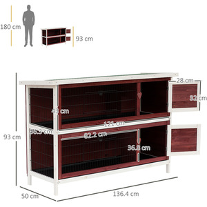 PawHut Two-Tier Elevated Wooden Pet Hutch - Brown by PawHut