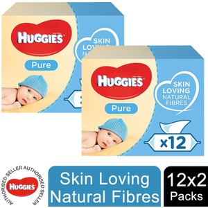 Pure Baby Wipes Perfume-Free with Water and Skin Loving Natural Fiber - Blue / 24 by Huggies