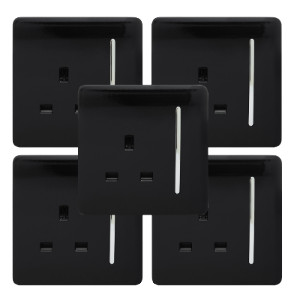 1 Gang 13Amp Screwless Long Rocker Single Socket - Piano Black / 5 by Trendiswitch