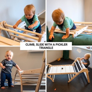 Wooden 3-in-1 Toddler Climbing Gym Indoor Kids Climbing Set - Natural by NOVECRAFTO
