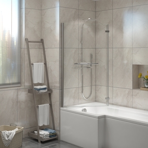 Square Bath Shower Screen Bifold Panel Pivot Screen with Towel Rail - Chrome