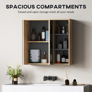 HOMCOM Bathroom Wall Mounted Mirror Cabinet Natural by HOMCOM