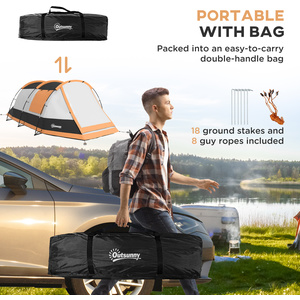 Outsunny 3-4 Man Camping Tent with Bedroom, Living Room and Porch - Orange by Outsunny