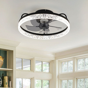 Dimmable Tri-Color Ceiling Fan Light with Crystal Halo Ring - Black by Livingandhome