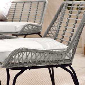 Outdoor Rattan Sofa - Lisbon Garden Sofa Chairs Table Set - Wicker and Cream - Grey by FurnitureboxUK