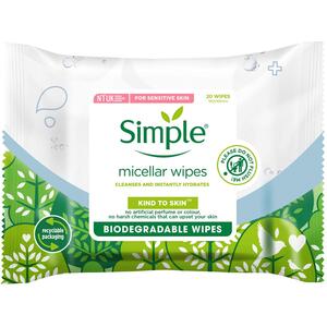 Simple Biodegradable Micellar Wipes with Glycerin and Pro-Vitamin B5 - White / 10 by Simple