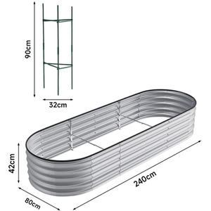 Oval Metal Raised Garden Bed - Galvanized Silver / 240cm / 42cm by Garden Sanctuary