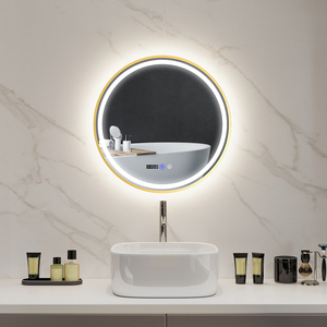 HOMCOM Round Bathroom Mirror with LED Lights Demister Pad - Gold Tone / 60cm by HOMCOM