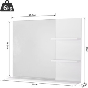 kleankin Bathroom Wall Mounted Mirror with 3 Storage Open Shelves for Make Up - White by kleankin