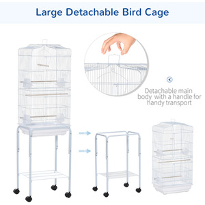 PawHut Bird Cage with Stand Wheels Slide-out Tray Shelf - White by PawHut