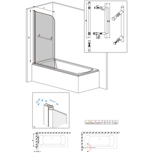 Bath Screen Pivot Bath Shower Easy Clean Reversible Panel Towel Rail - Chrome