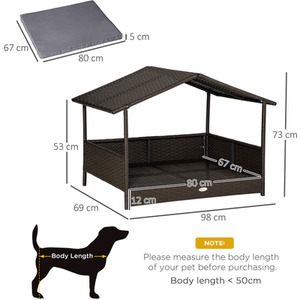 Wicker Dog House Rattan Pet Bed with Soft Cushion Cat House - Grey by PawHut