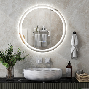 Time Display Bathroom Round Mirror - Silver by Costway