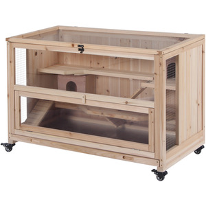 PawHut Wooden Small Animals Kit Hutch with 3 Tiers - Natural Wood by PawHut