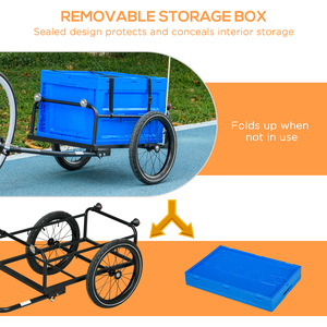 HOMCOM Bike Trailer with 65L Storage Box Foldable Steel Frame B71-062V00BU - Blue by HOMCOM