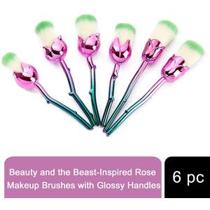 Beauty and the Beast-Inspired Rose Pink Blue Makeup Brushes with Glossy Handles - Pink/Blue by Aquarius