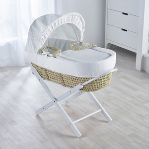 White Waffle Moses Basket with White Opal Folding Stand by Kinder Valley