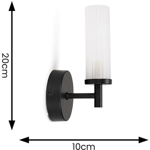 Canya Black Bathroom Wall Light With Reeded Glass - Black by ValueLights