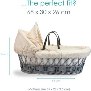 Waffle Grey Wicker Moses Basket - Cream by Clair de Lune