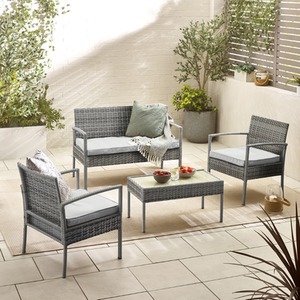 Porto 4 Seat Outdoor Rattan Sofa Chairs and Coffee Table Lounge Set - Grey by FurnitureboxUK