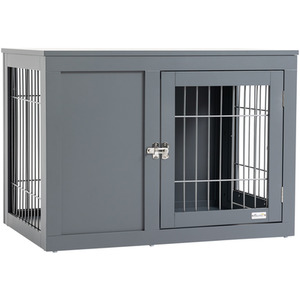 PawHut Dog Crate Furniture Style End Table Pet Cage - Grey by PawHut