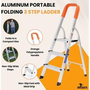 Small 3-Step Ladder Portable Folding Ladder - Orange by NOVECRAFTO