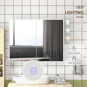 kleankin LED Lighted Wall Mounted Bathroom Mirror Cabinet with Shelf USB - High gloss by kleankin