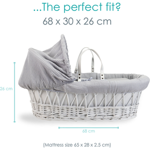 Waffle White Wicker Moses Basket - Grey by Clair de Lune