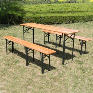BIRCHTREE Outdoor Wooden Folding Beer Table Bench Set - Natural by BIRCHTREE