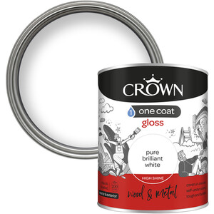 Crown Wood and Metal One Coat Gloss - Pure Brilliant White / 750ml by Crown Paints