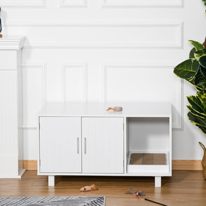 HOMCOM Wooden Cat Litter Box Enclosure House - White by HOMCOM