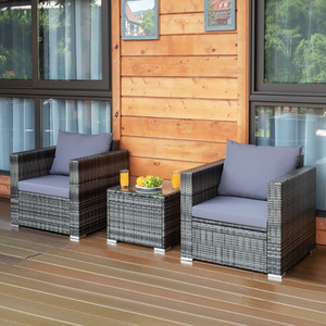 3PCS Patio Wicker Bistro Set - Grey by Costway