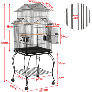 Rolling Bird Cage with Detachable Stand - Black by Yaheetech